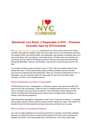 Sherbinski Live Rosin .5 Disposable in NYC – Premium Cannabis Vape by NYCCurbside