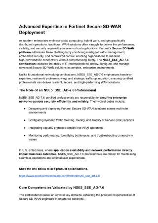 Advanced Expertise in Fortinet Secure SD-WAN Deployment