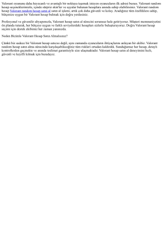 Valorant Hesap ve Güvenli Satın Alma Rehberiniz