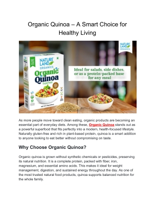 Pure Organic Quinoa & Organic Products Online | Natureland Organics