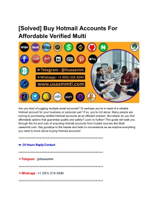 [Solved] Buy Hotmail Accounts For Affordable Verified Multi