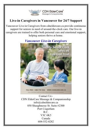 Live-in Caregivers in Vancouver for 24 7 Support