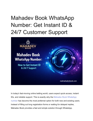Mahadev Book WhatsApp Number: Get Instant ID & 24/7 Customer Support