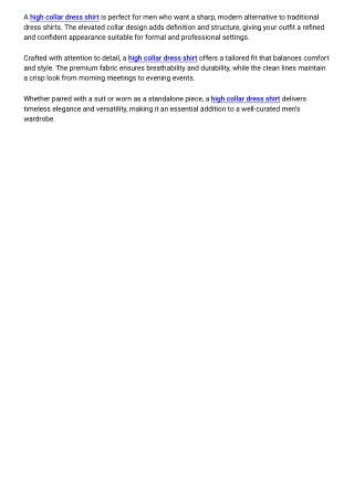 High Collar Dress Shirt | Modern Tailored Shirt for Men