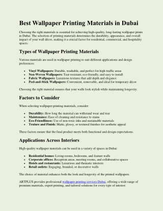 Best Wallpaper Printing Materials in Dubai