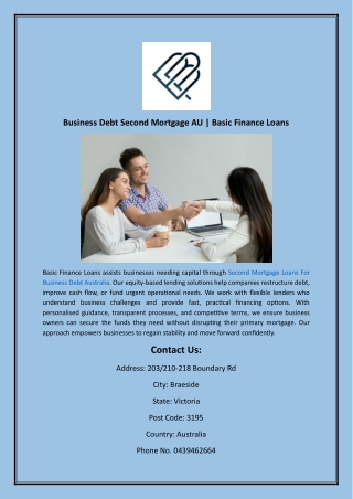 Business Debt Second Mortgage AU | Basic Finance Loans