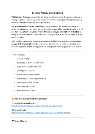 Business Analysis Online Training Real-time support from Hyderabad