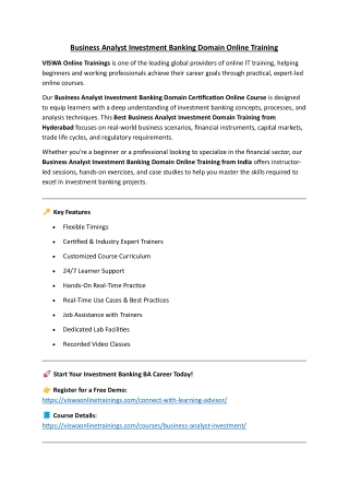 Business Analyst Investment Banking Domain Training from Hyderabad