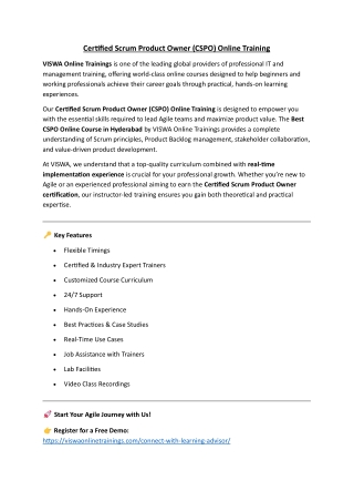 Certified Scrum Product Online Coaching Classes In India, Hyderabad