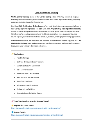 Core JAVA Online Training by Real-time Trainer in India