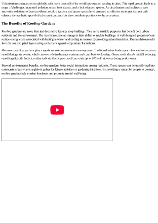 Rooftop Gardens And Green Spaces As An Innovative Solution For Urban Areas.