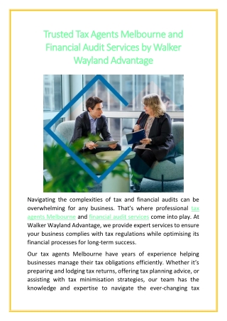 Trusted Tax Agents Melbourne and Financial Audit Services by Walker Wayland Advantage