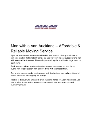Man with a Van Auckland – Affordable & Reliable Moving Service