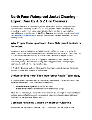North Face Waterproof Jacket Cleaning – A & Z Dry Cleaners