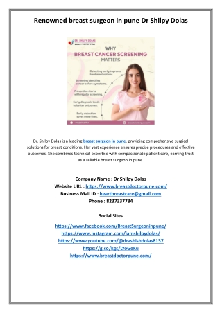 Renowned breast surgeon in pune Dr Shilpy Dolas