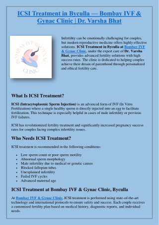 ICSI Treatment in Byculla — Bombay IVF & Gynac Clinic
