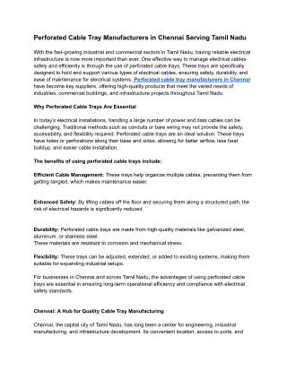 Perforated Cable Tray Manufacturers in Chennai Serving Tamil Nadu