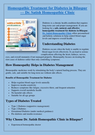 Homeopathic Treatment for Diabetes in Bilaspur — Dr. Satish Homeopathic Clinic
