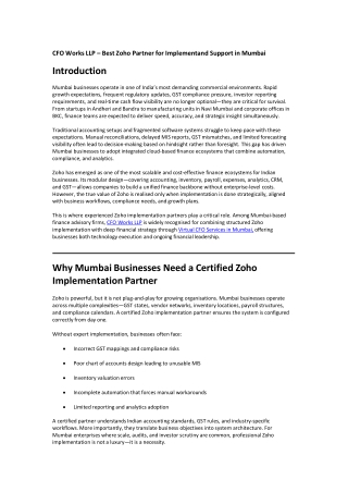 CFO Works LLP – Best Zoho Partner for Implementati
