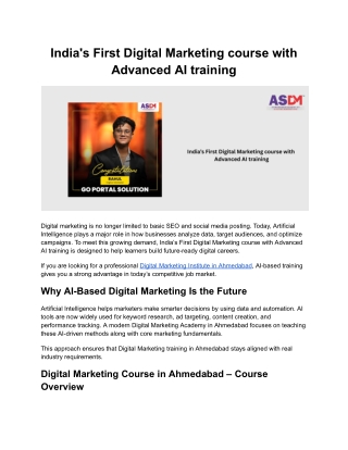 India's First Digital Marketing course with Advanced AI training