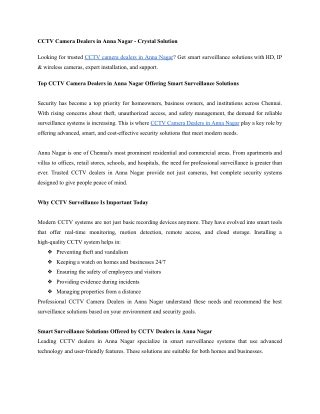 Top CCTV Camera Dealers in Anna Nagar Offering Smart Surveillance Solutions