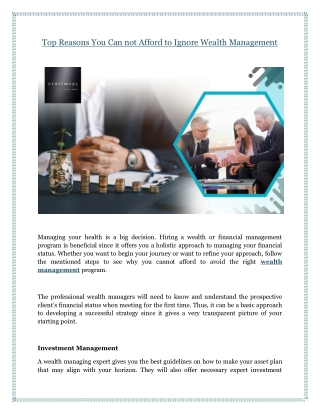 Top Reasons You Can not Afford to Ignore Wealth Management