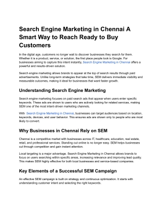 Search Engine Marketing in Chennai A Smart Way to Reach Ready to Buy Customers