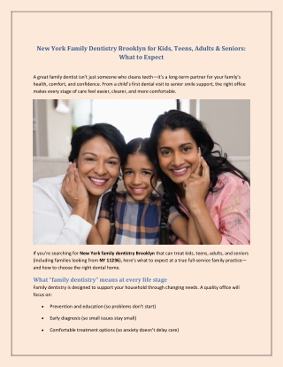 New York Family Dentistry Brooklyn for Kids, Teens, Adults & Seniors What to Expect