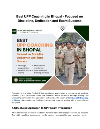 Best UPP Coaching in Bhopal - Focused on Discipline, Dedication and Exam Success