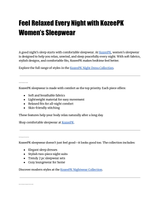 Feel Relaxed Every Night with KozeePK Women’s Sleepwear
