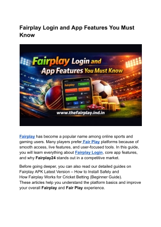 Fairplay Login and App Features You Must Know
