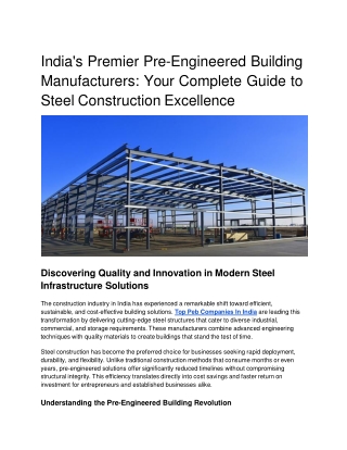 India's Premier Pre-Engineered Building Manufacturers_ Your Complete Guide to Steel Construction Excellence