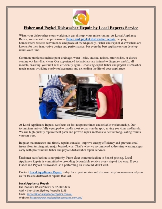 Fisher and Paykel Dishwasher Repair by Local Experts Service
