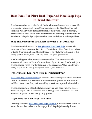 Best Place For Pitra Dosh Puja And Kaal Sarp Puja In Trimbakeshwar