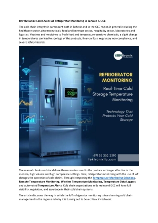Revolutionize Cold Chain - IoT Refrigerator Monitoring in Bahrain & GCC