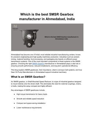 Which is the best SMSR Gearbox manufacturer in Ahmedabad, India