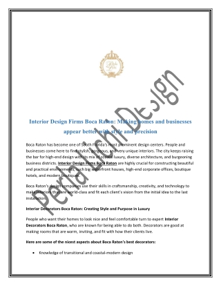 Interior Design Firms Boca Raton: Making homes and businesses appear better with