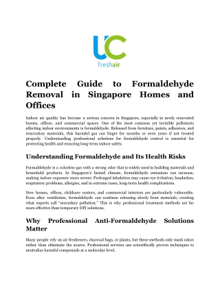 Complete Guide to Formaldehyde Removal in Singapore Homes and Offices
