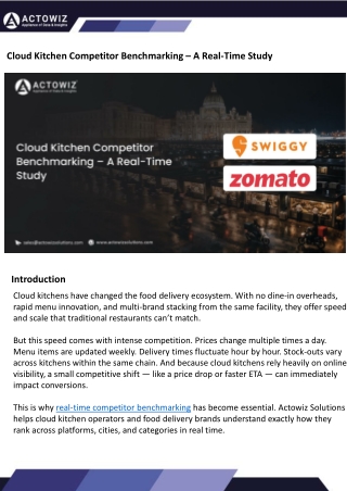 Cloud Kitchen Competitor Benchmarking – A Real-Time Study