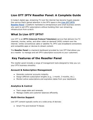 Lion OTT IPTV Reseller Panel_ A Complete Guide