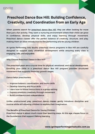 Preschool Dance Box Hill Building Confidence, Creativity, and Coordination from an Early Age