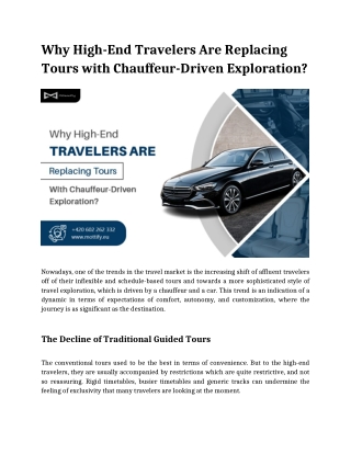 Why High-End Travelers Are Replacing Tours with Chauffeur-Driven Exploration