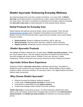 Dhathri Ayurveda: Embracing Everyday Wellness