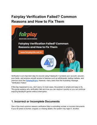 Fairplay Verification Failed Common Reasons and How to Fix Them