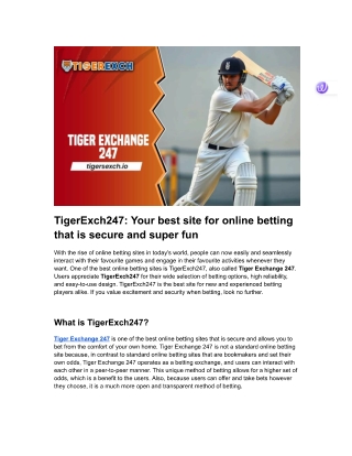 Tiger Exchange 247: Catch your cricket fix at Tiger Exchange 247