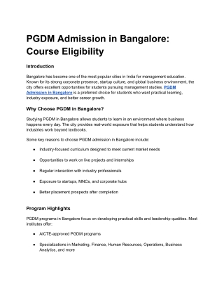 PGDM Admission in Bangalore: Course Eligibility