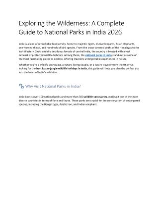 Exploring the Wilderness A Complete Guide to National Parks in India 2026