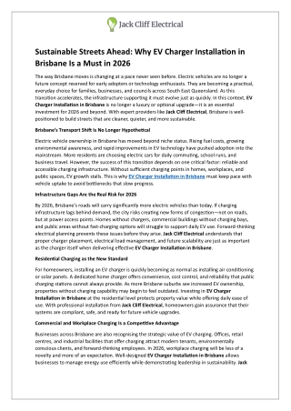 Sustainable Streets Ahead - Why EV Charger Installation in Brisbane Is a Must in 2026