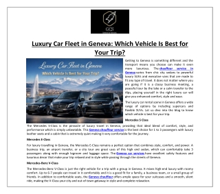Luxury Car Fleet in Geneva: Which Vehicle Is Best for Your Trip?