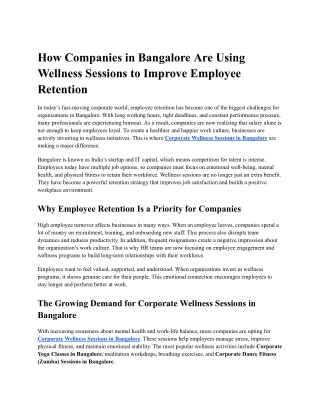 How Companies in Bangalore Are Using Wellness Sessions to Improve Employee Retention